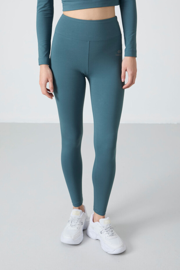 Orman Yeşili Yüksek Bel Uzun Kollu Slim Fit Crop Top Kadın Tayt Takım - 95286 - 8