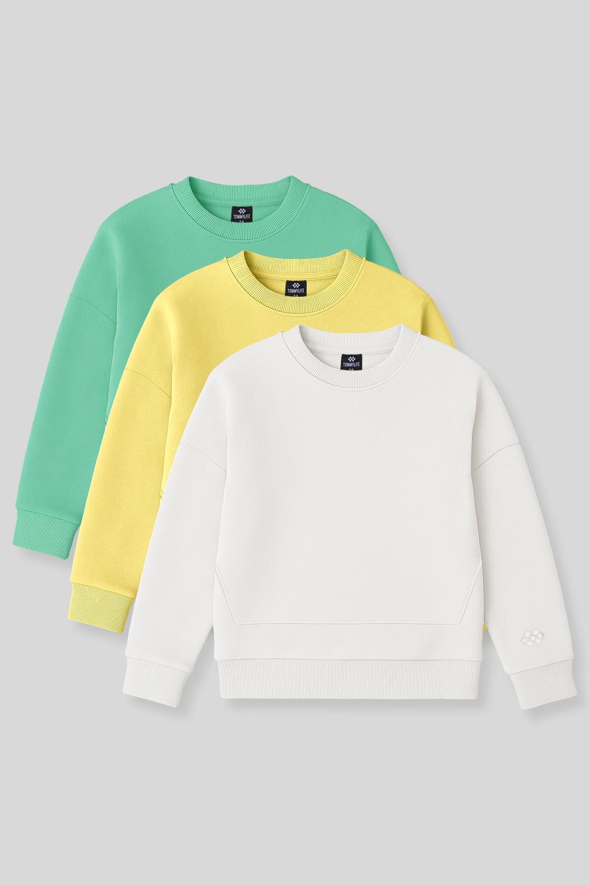 Rahat Form 3'lü Paket Sarı-Ekru-Su Yeşili Kız Çocuk Sweatshirt - 75150 - TOMMYLIFE