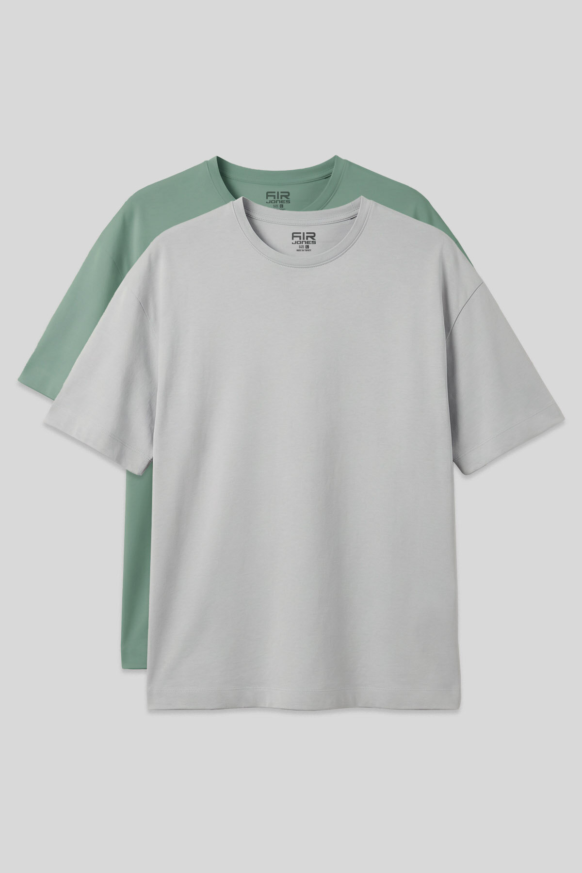 Oversize Fit Basic 2'li Paket Taş-Açık Yeşil Erkek T-Shirt - 88353 - Air Jones