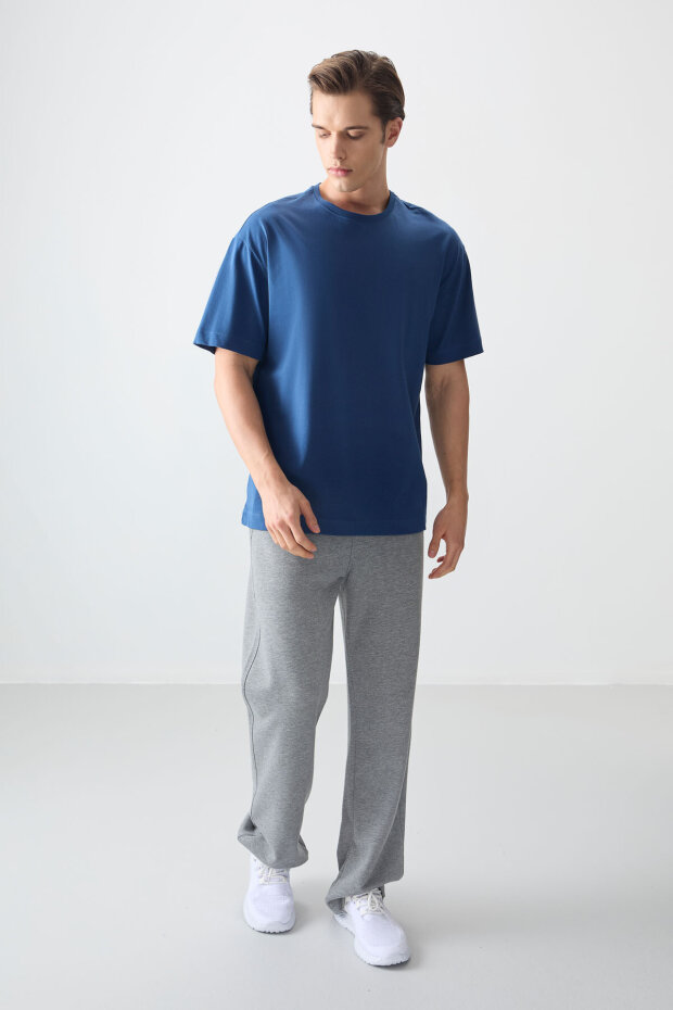 Oversize Fit Basic 3'lü Paket Lacivert-Açık Mavi-Parlament Erkek T-Shirt - 88353 - 4