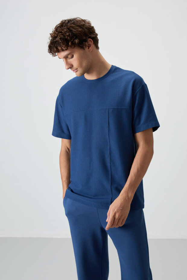 Oversize Fit Basic 3'lü Paket Siyah-Kırmızı-Parlament Erkek T-Shirt - 88380 - 4
