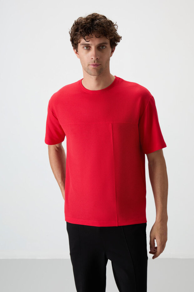 Oversize Fit Basic 3'lü Paket Siyah-Kırmızı-Parlament Erkek T-Shirt - 88380 - 2