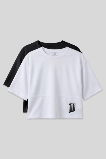 Standart Kalıp O Yaka 2'li Paket Siyah-Beyaz Kadın T-Shirt - 97284 