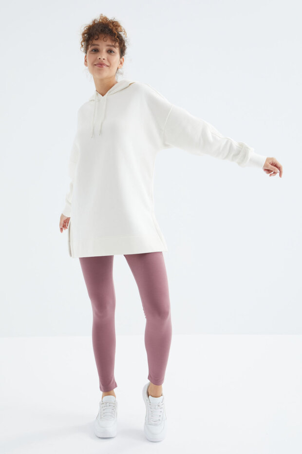 Oversize Kapüşonlu 2'li Paket Ekru-Kahverengi Kadın Tunik Sweatshirt - 97242 - 5