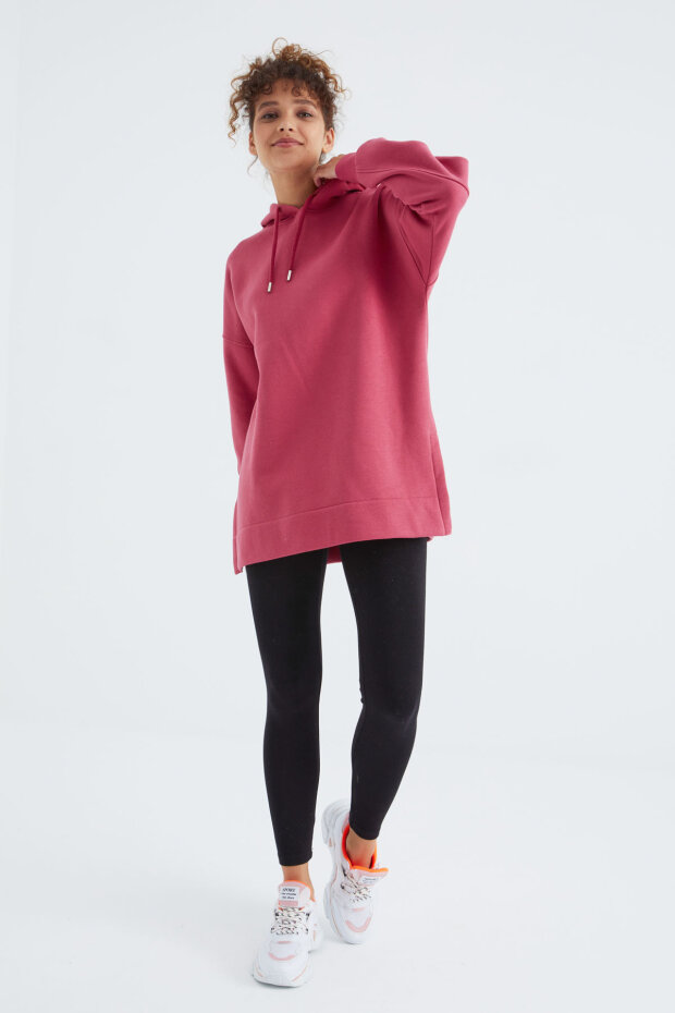 Rahat Form Kapüşonlu 2'li Paket Ekru-Yaban Gülü Kadın Tunik Sweatshirt - 97242 - 2