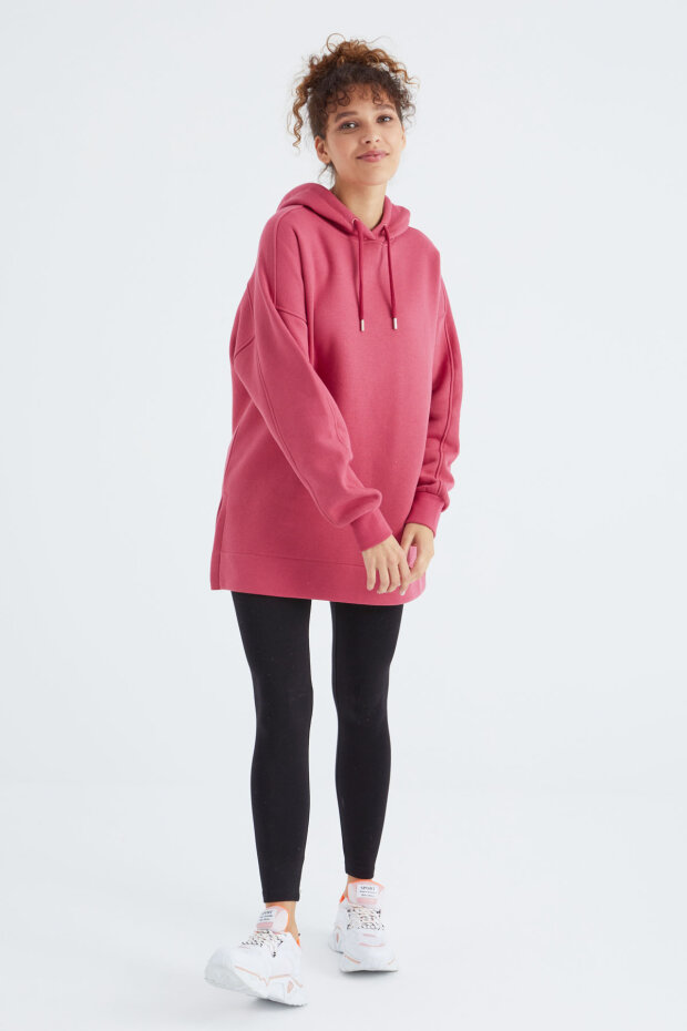 Rahat Form Kapüşonlu 2'li Paket Ekru-Yaban Gülü Kadın Tunik Sweatshirt - 97242 - 4