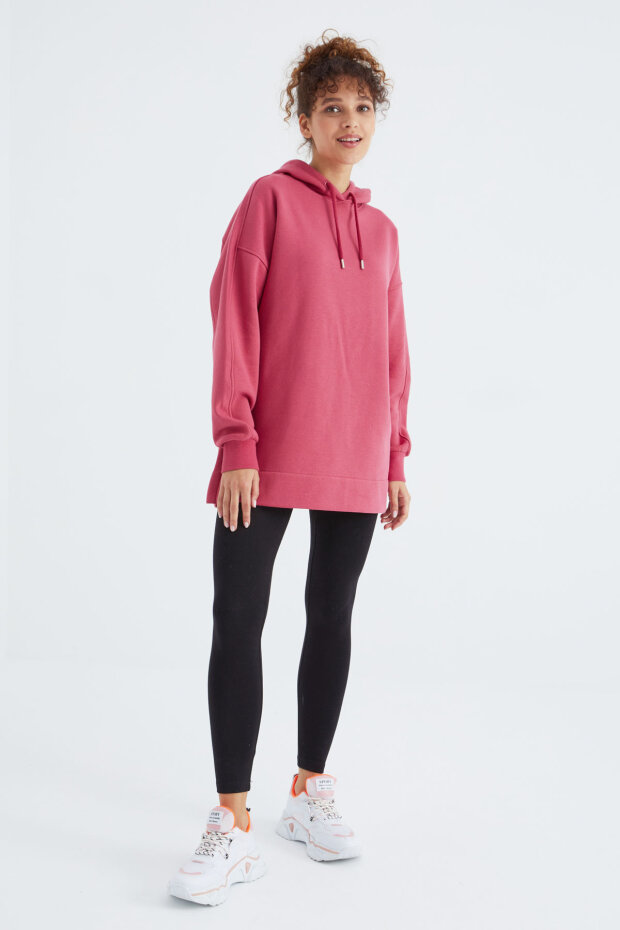 Rahat Form Kapüşonlu 2'li Paket Ekru-Yaban Gülü Kadın Tunik Sweatshirt - 97242 - 6