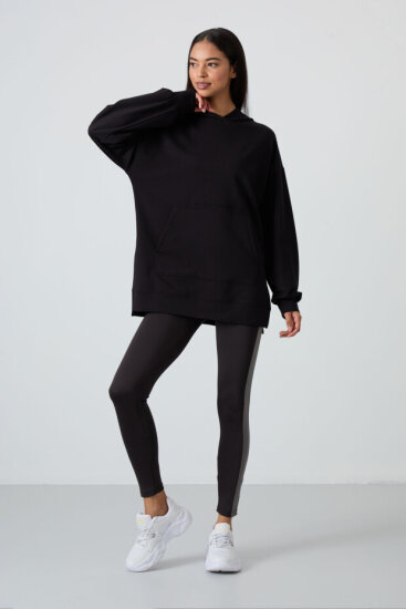 Rahat Form Kapüşonlu 2'li Paket Siyah-Çağla Kadın Tunik Sweatshirt - 97163 - TOMMYLIFE (1)