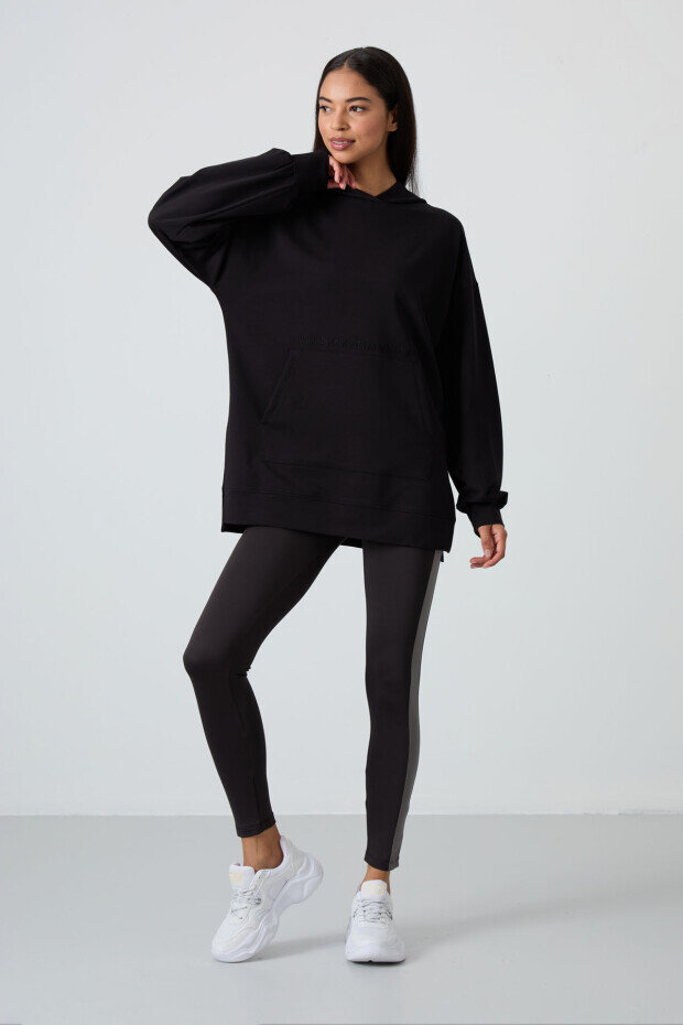 Oversize Kapüşonlu 2'li Paket Siyah-Çağla Kadın Tunik Sweatshirt - 97163 - 2