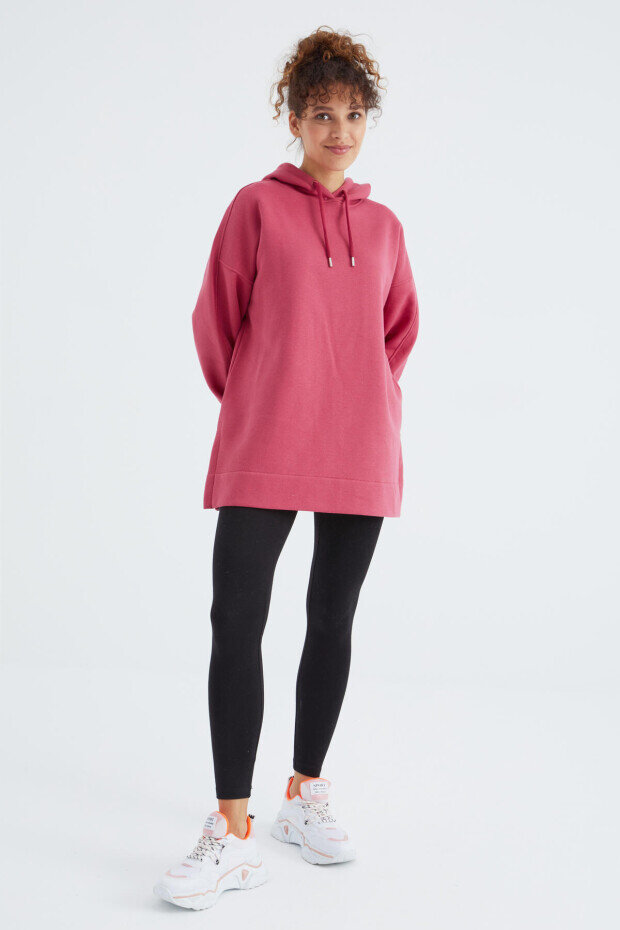 Rahat Form Kapüşonlu 2'li Paket Yaban Gülü-Deniz Yeşili Kadın Tunik Sweatshirt - 97242 - 5