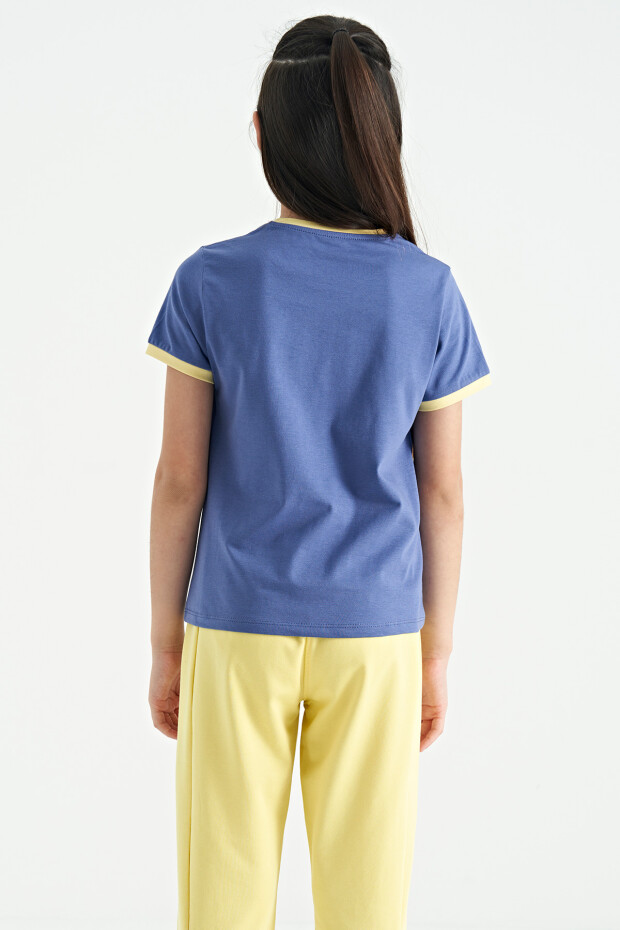 Açık Eflatun Minimal Yazı Baskılı O Yaka Rahat Form Kısa Kollu Kız Çocuk T-Shirt - 75110
