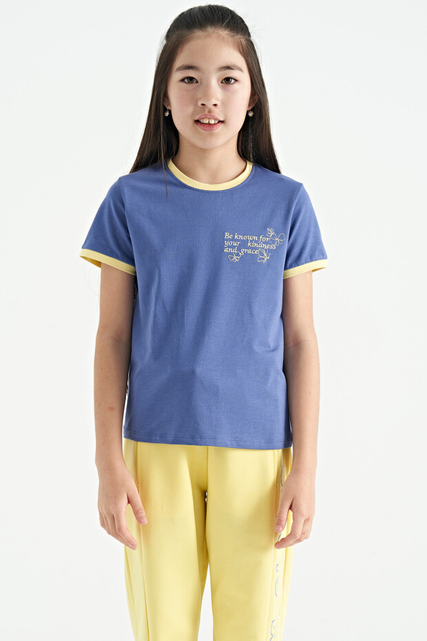 Açık Eflatun Minimal Yazı Baskılı O Yaka Rahat Form Kısa Kollu Kız Çocuk T-Shirt - 75110