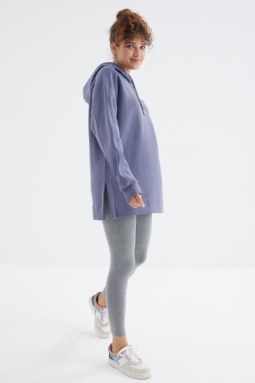 Açık Eflatun Reglan Kol Basic Kapüşonlu Oversize Tunik - 97242 - Thumbnail