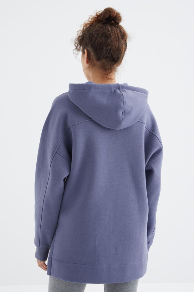 Açık Eflatun Reglan Kol Basic Kapüşonlu Oversize Tunik - 97242