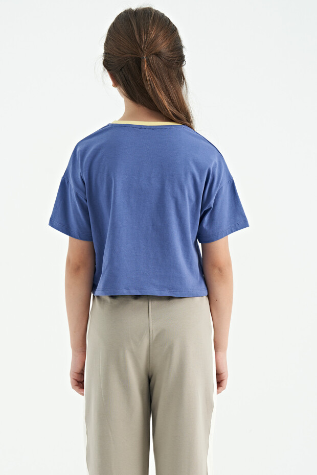 Açık Eflatun Renkli Yazı Baskılı O Yaka Oversize Kısa Kollu Kız Çocuk T-Shirt - 75111
