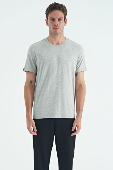 Gri Melanj Erkek Basic Kısa Kol Standart Kalıp O Yaka T-shirt - 87911 