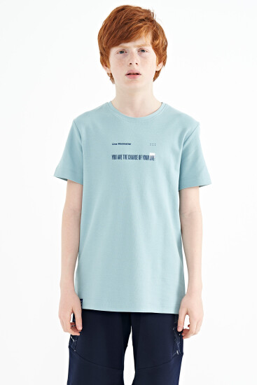 Açık Mavi Baskı Detaylı O Yaka Standart Kalıp Erkek Çocuk T-Shirt - 11117 - TOMMYLIFE