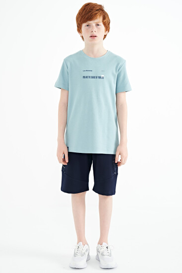 Açık Mavi Baskı Detaylı O Yaka Standart Kalıp Erkek Çocuk T-Shirt - 11117 - TOMMYLIFE (1)