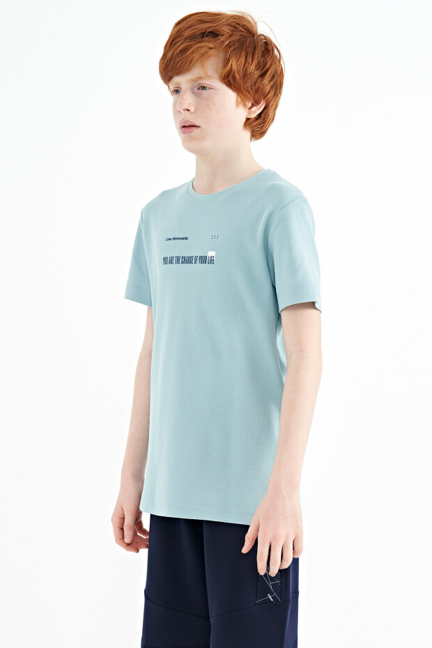 Açık Mavi Baskı Detaylı O Yaka Standart Kalıp Erkek Çocuk T-Shirt - 11117 - 6