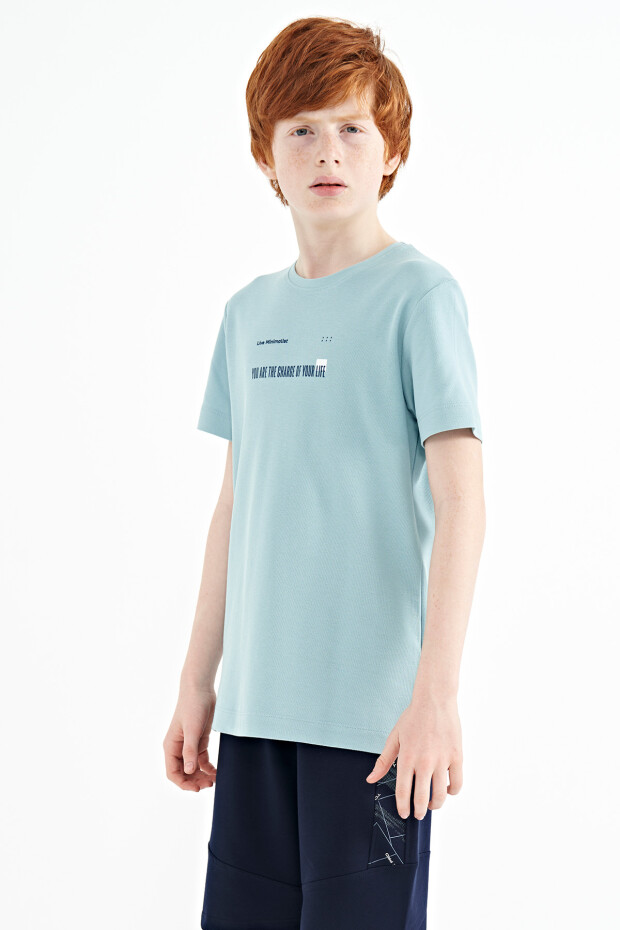 Açık Mavi Baskı Detaylı O Yaka Standart Kalıp Erkek Çocuk T-Shirt - 11117 - 7