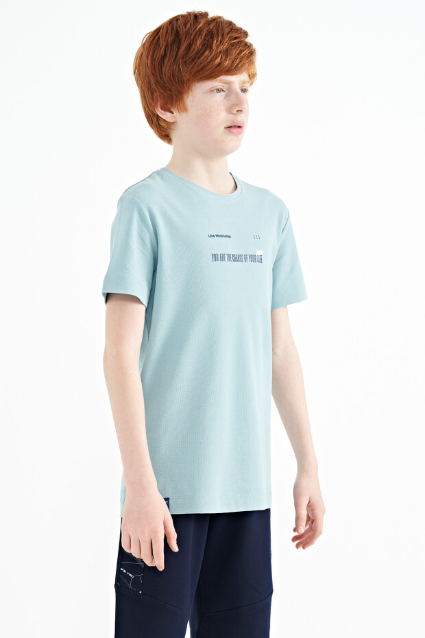 Açık Mavi Baskı Detaylı O Yaka Standart Kalıp Erkek Çocuk T-Shirt - 11117 - 8