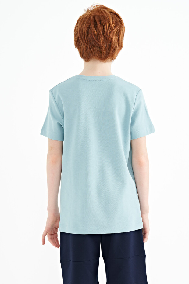 Açık Mavi Baskı Detaylı O Yaka Standart Kalıp Erkek Çocuk T-Shirt - 11117 - 10