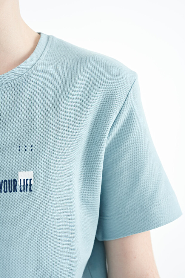 Açık Mavi Baskı Detaylı O Yaka Standart Kalıp Erkek Çocuk T-Shirt - 11117 - 3