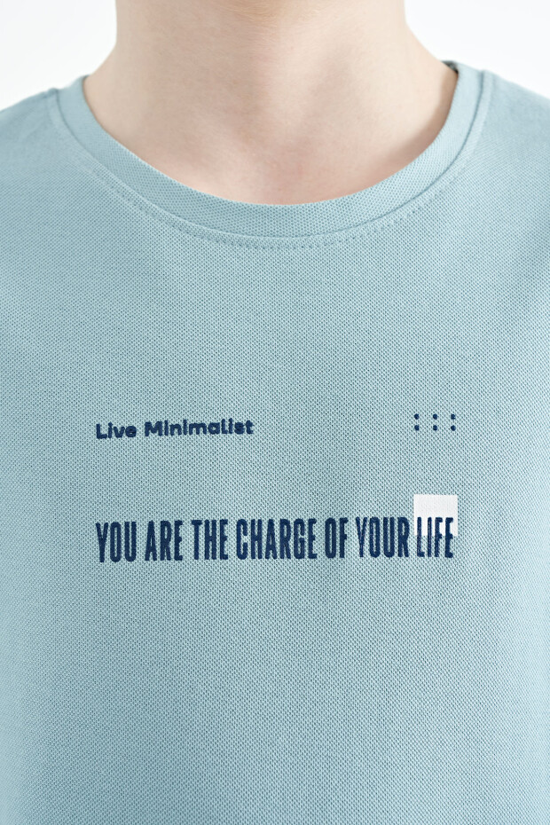 Açık Mavi Baskı Detaylı O Yaka Standart Kalıp Erkek Çocuk T-Shirt - 11117 - 4