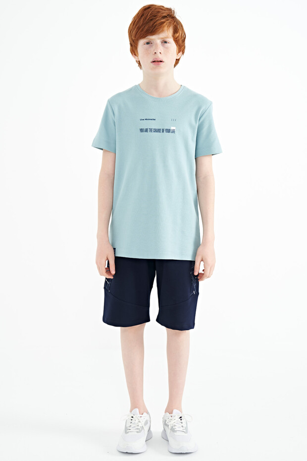 Açık Mavi Baskı Detaylı O Yaka Standart Kalıp Erkek Çocuk T-Shirt - 11117