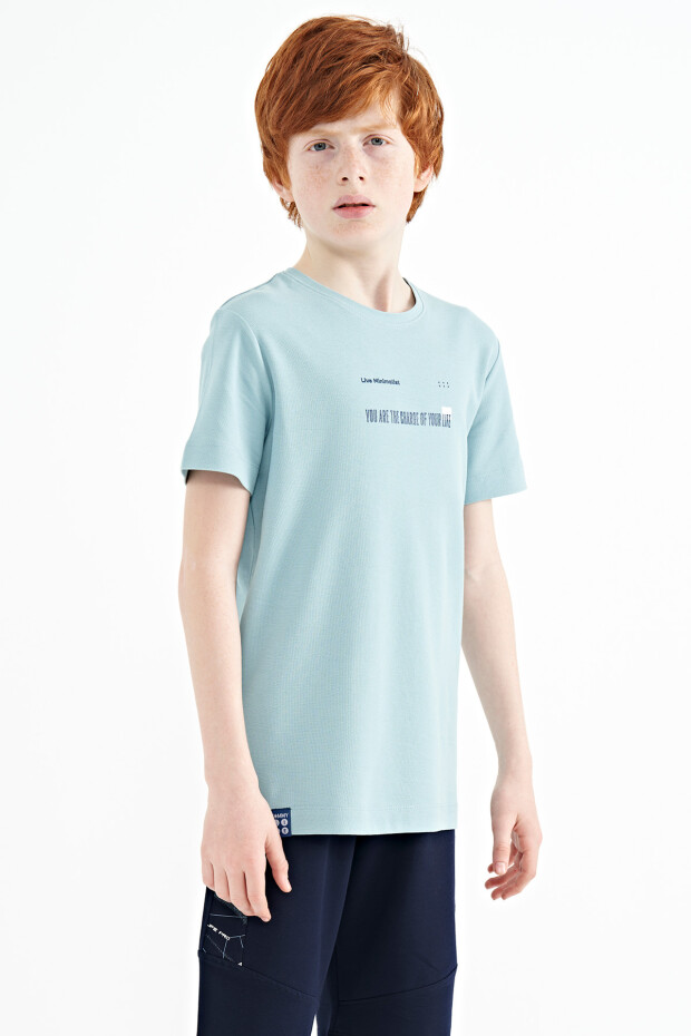 Açık Mavi Baskı Detaylı O Yaka Standart Kalıp Erkek Çocuk T-Shirt - 11117