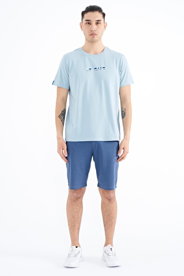 Açık Mavi Baskı Detaylı O Yaka Standart Kalıp Erkek T-Shirt - 88168