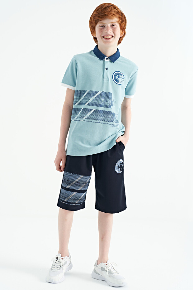 Açık Mavi Baskı Detaylı Polo Yaka Standart Kalıp Erkek Çocuk T-Shirt - 11094