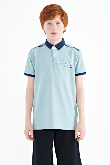 Açık Mavi Baskı Detaylı Standart Kalıp Polo Yaka Erkek Çocuk T-Shirt - 11140 