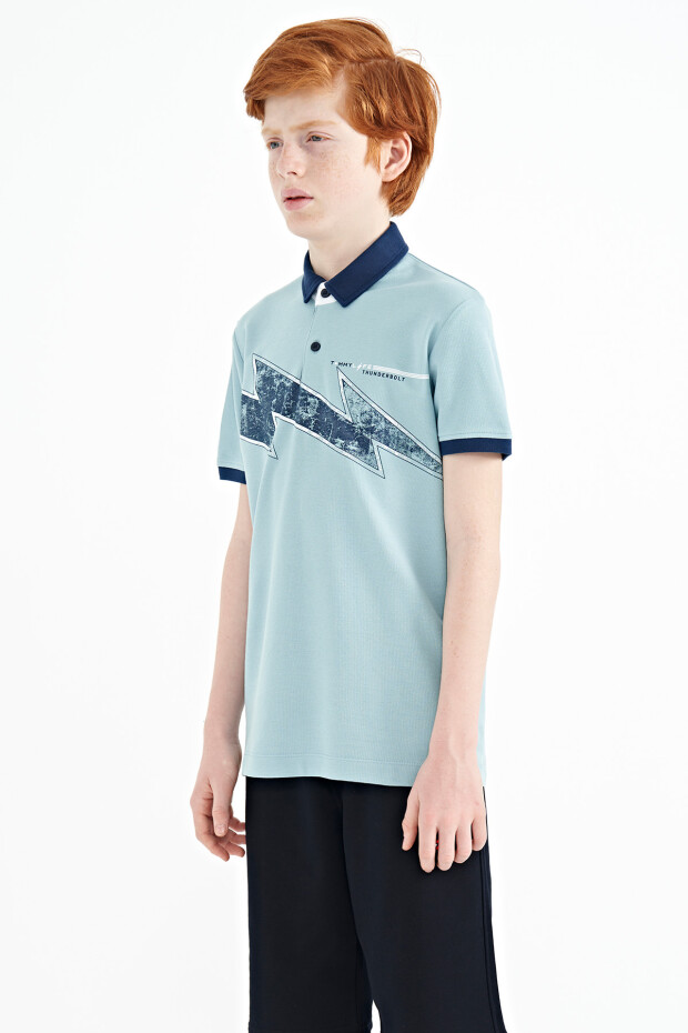Açık Mavi Baskı Detaylı Standart Kalıp Polo Yaka Erkek Çocuk T-Shirt - 11154