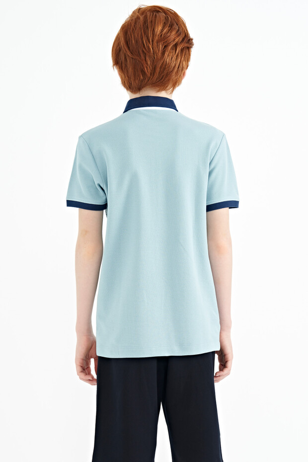 Açık Mavi Baskı Detaylı Standart Kalıp Polo Yaka Erkek Çocuk T-Shirt - 11154