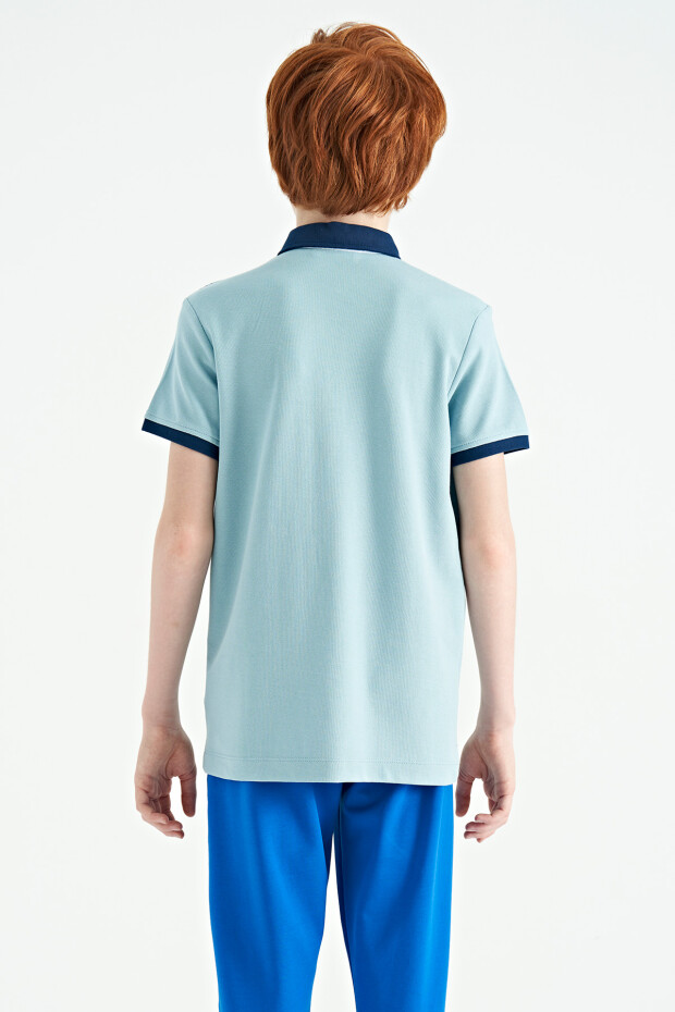 Açık Mavi Baskı Detaylı Standart Kalıp Polo Yaka Erkek Çocuk T-Shirt - 11164