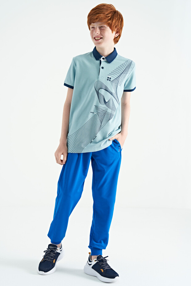 Açık Mavi Baskı Detaylı Standart Kalıp Polo Yaka Erkek Çocuk T-Shirt - 11164