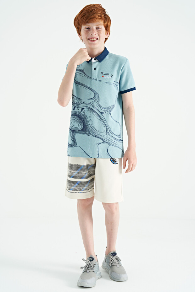Açık Mavi Baskı Detaylı Standart Kalıp Polo Yaka Erkek Çocuk T-Shirt - 11165