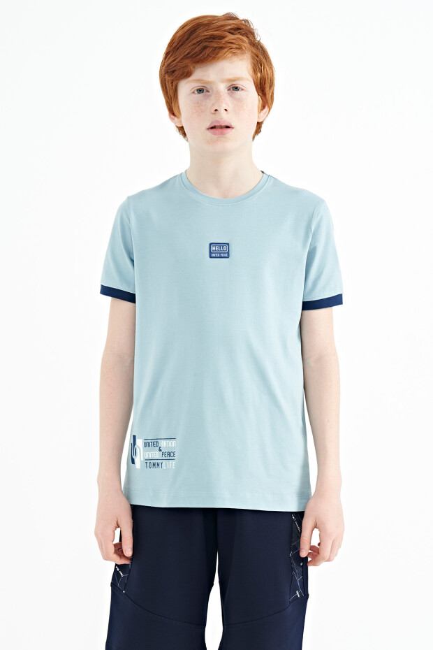 Açık Mavi Baskılı Standart Kalıp O Yaka Erkek Çocuk T-Shirt - 11097