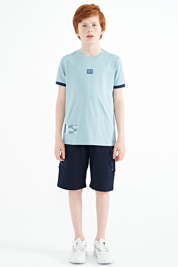 Açık Mavi Baskılı Standart Kalıp O Yaka Erkek Çocuk T-Shirt - 11097
