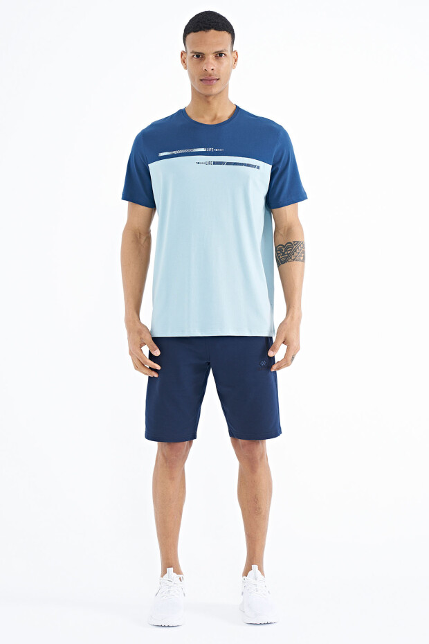Açık Mavi Baskılı Standart Kalıp O Yaka Erkek T-shirt - 88185