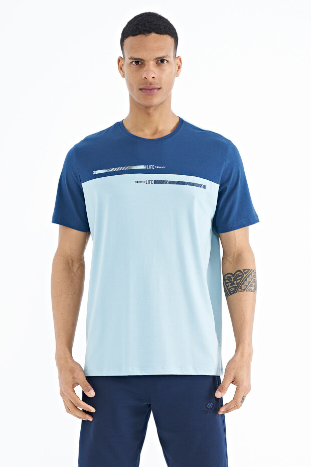Açık Mavi Baskılı Standart Kalıp O Yaka Erkek T-shirt - 88185