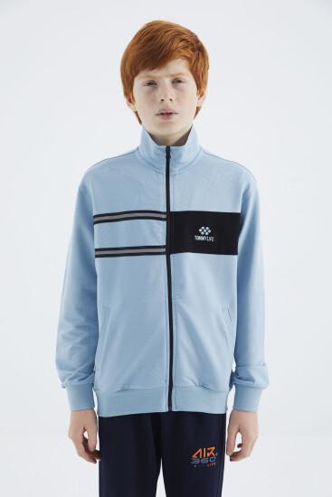 Açık Mavi Dik Yaka Erkek Çocuk Sweatshirt - 11183 - TOMMYLIFE (1)