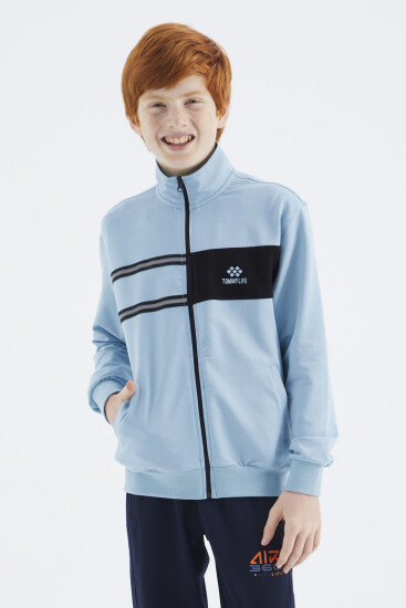 Açık Mavi Dik Yaka Erkek Çocuk Sweatshirt - 11183 
