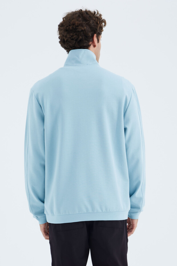 Açık Mavi Dik Yaka Yarım Fermuarlı Cep Detaylı Erkek Sweatshirt - 88278