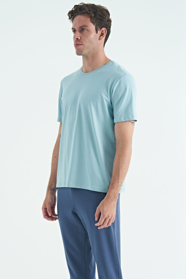 Açık Mavi Erkek Basic Kısa Kol Standart Kalıp O Yaka T-shirt - 87911