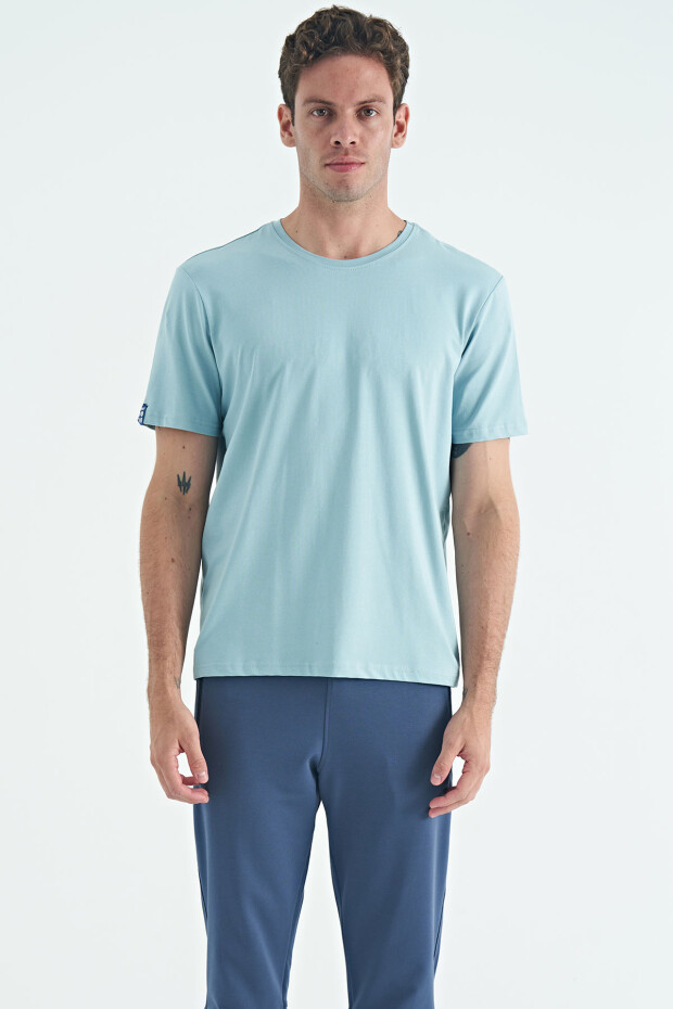 Açık Mavi Erkek Basic Kısa Kol Standart Kalıp O Yaka T-shirt - 87911