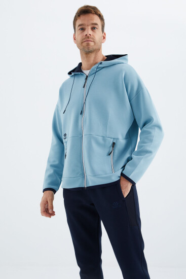Açık Mavi Kapüşonlu Gizli Cep Detaylı Erkek Sweatshirt - 88288 