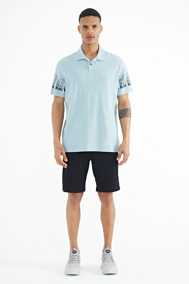 Açık Mavi Kol Baskı Detaylı Polo Yaka Standart Form Erkek T-shirt - 88240 - 2