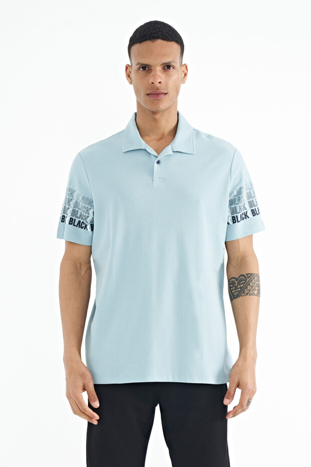 Açık Mavi Kol Baskı Detaylı Polo Yaka Standart Form Erkek T-shirt - 88240 - 1